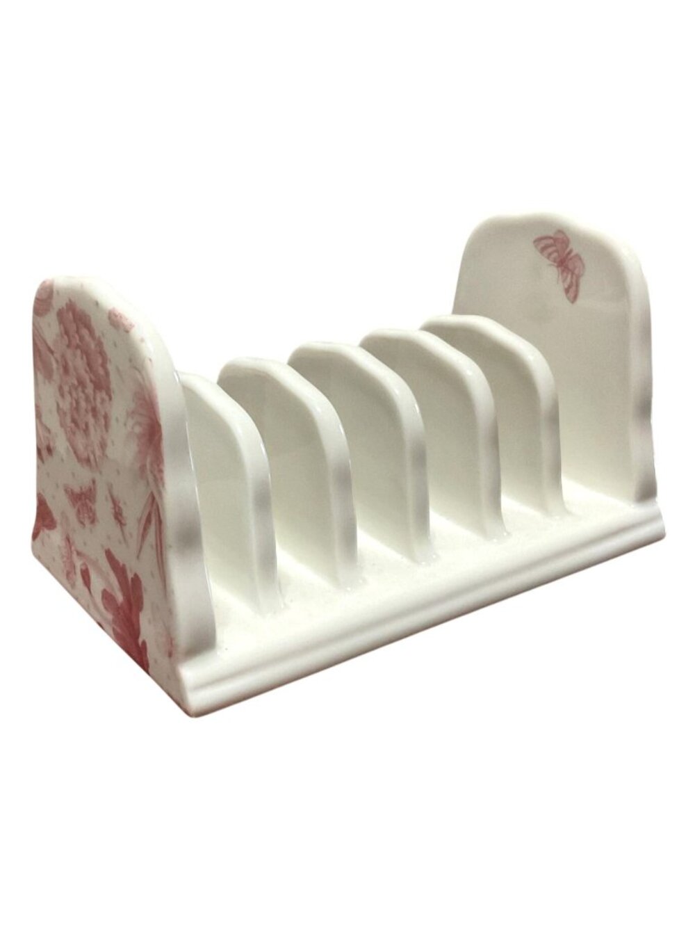 Portmeirion Botanic Pink Ceramic Toast Rack Floral Butterfly Letters Napkins